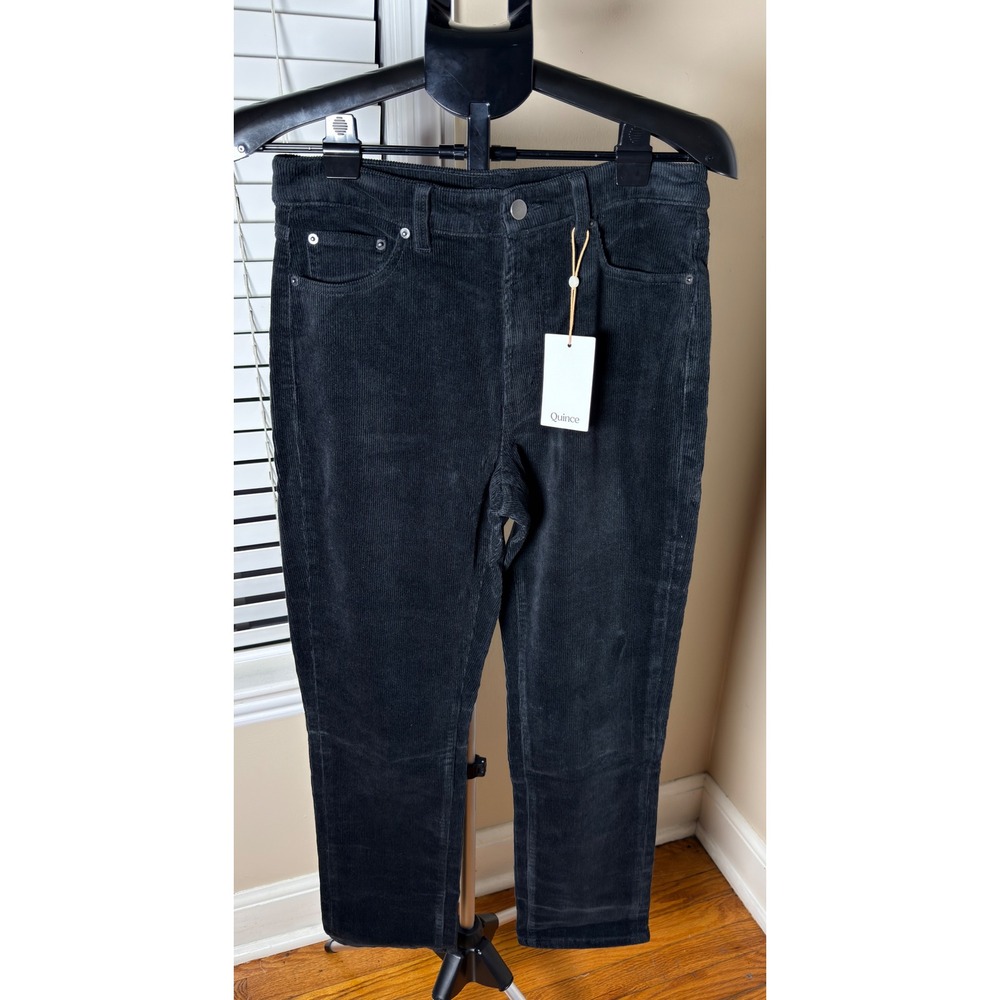 Quince Organic Stretch Corduroy Straight Leg Pants Black Size 8 CFL01